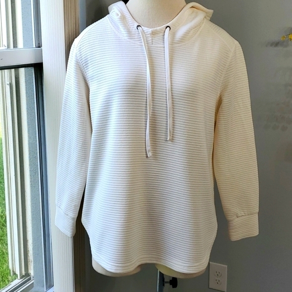ANTHROPOLOGY‎ JANE & DELANCEY, Hoodie top, ribbed. Size large. Tie - Picture 1 of 11